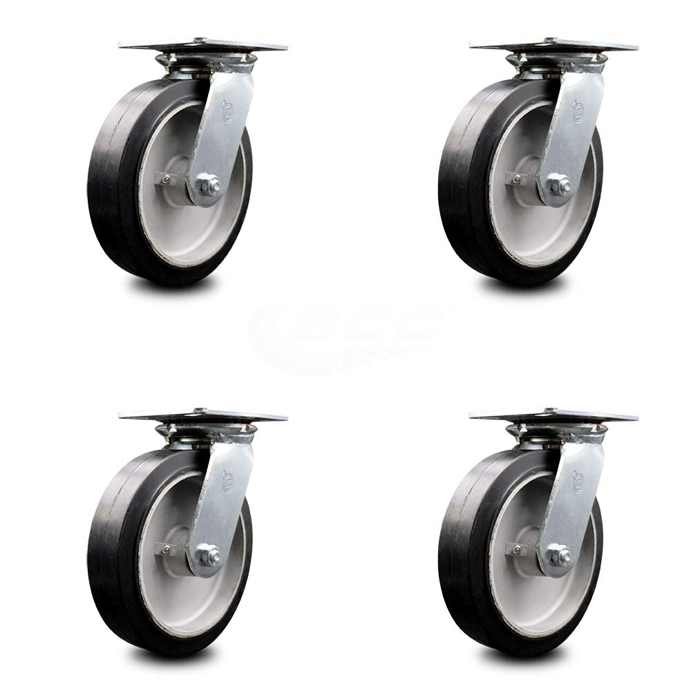 Heavy Duty Rubber on Aluminum Swivel Caster Set of 4 with 5 x 2 Black Wheels B575600