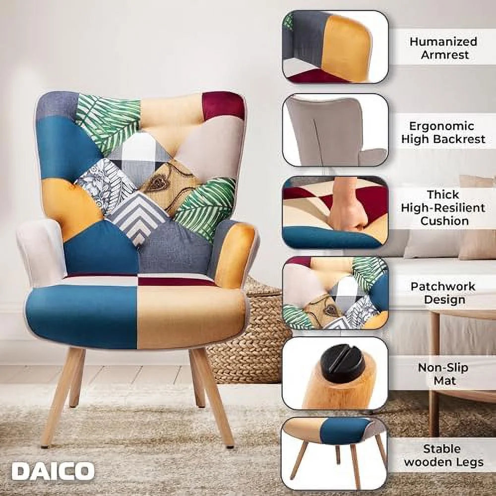 Living Room Accent Chair with High Backrest Wooden Base Upholstered Armchair C2780