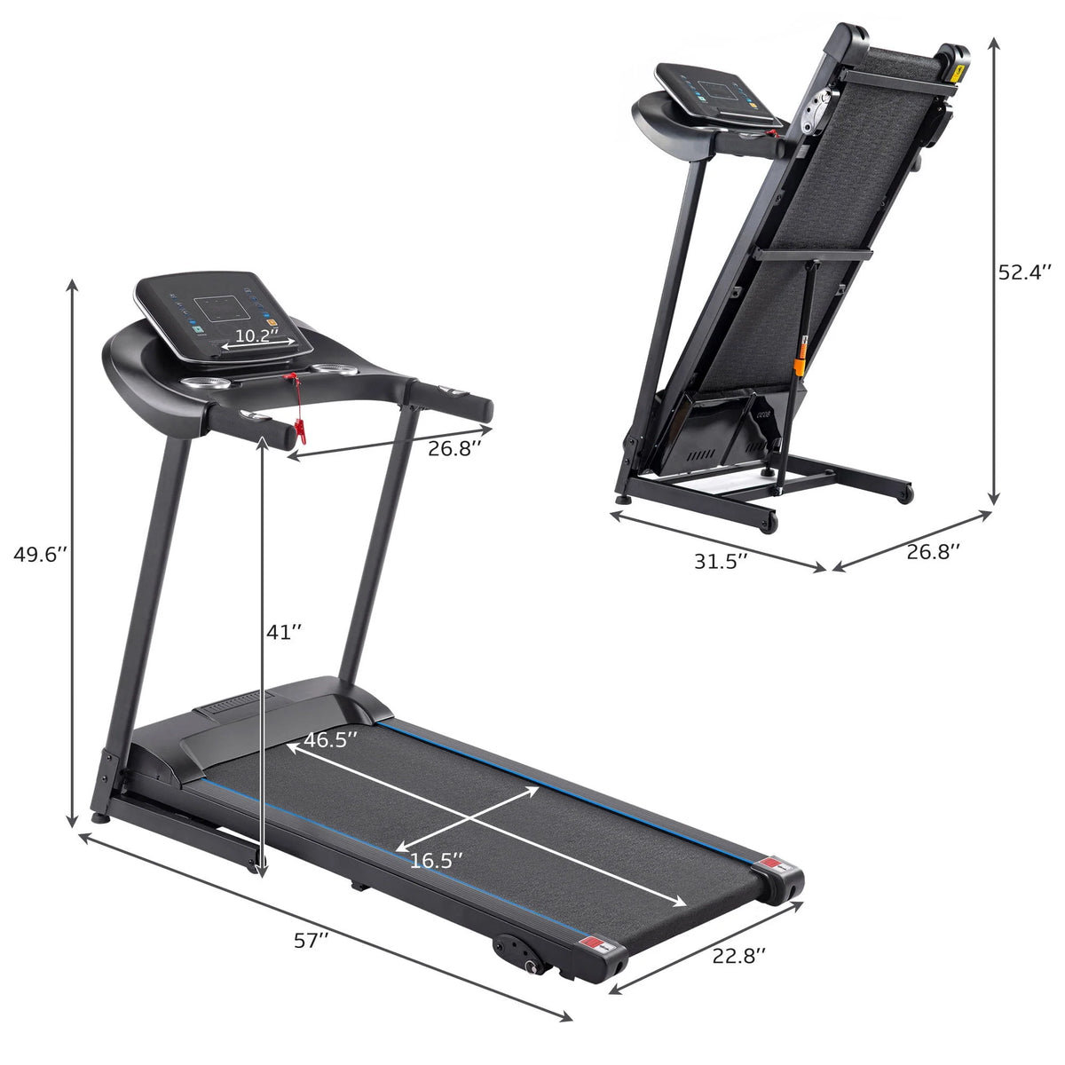 2.5HP Folding Electric Treadmill with Inclines, Black D6607