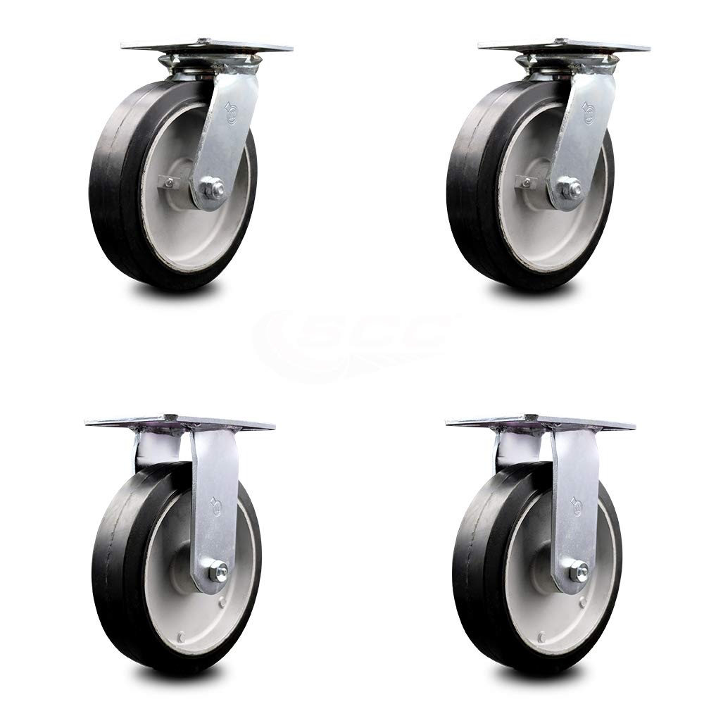Heavy Duty Rubber on Aluminum Swivel Caster Set of 4 with 5 x 2 Black Wheels B575600