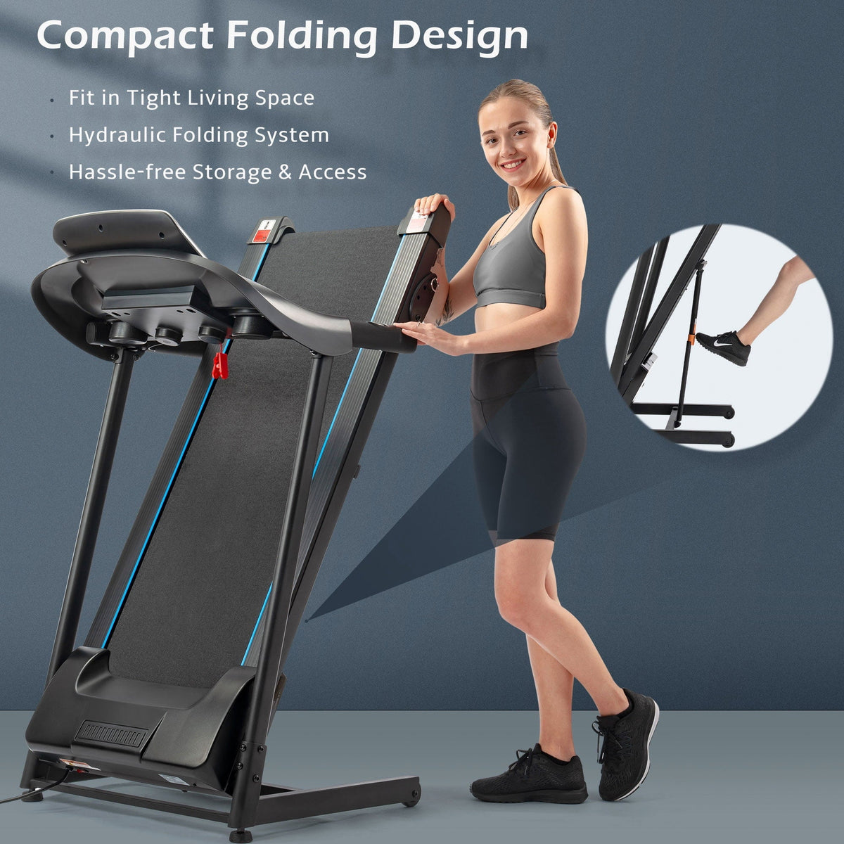2.5HP Folding Electric Treadmill with Inclines, Black D6607