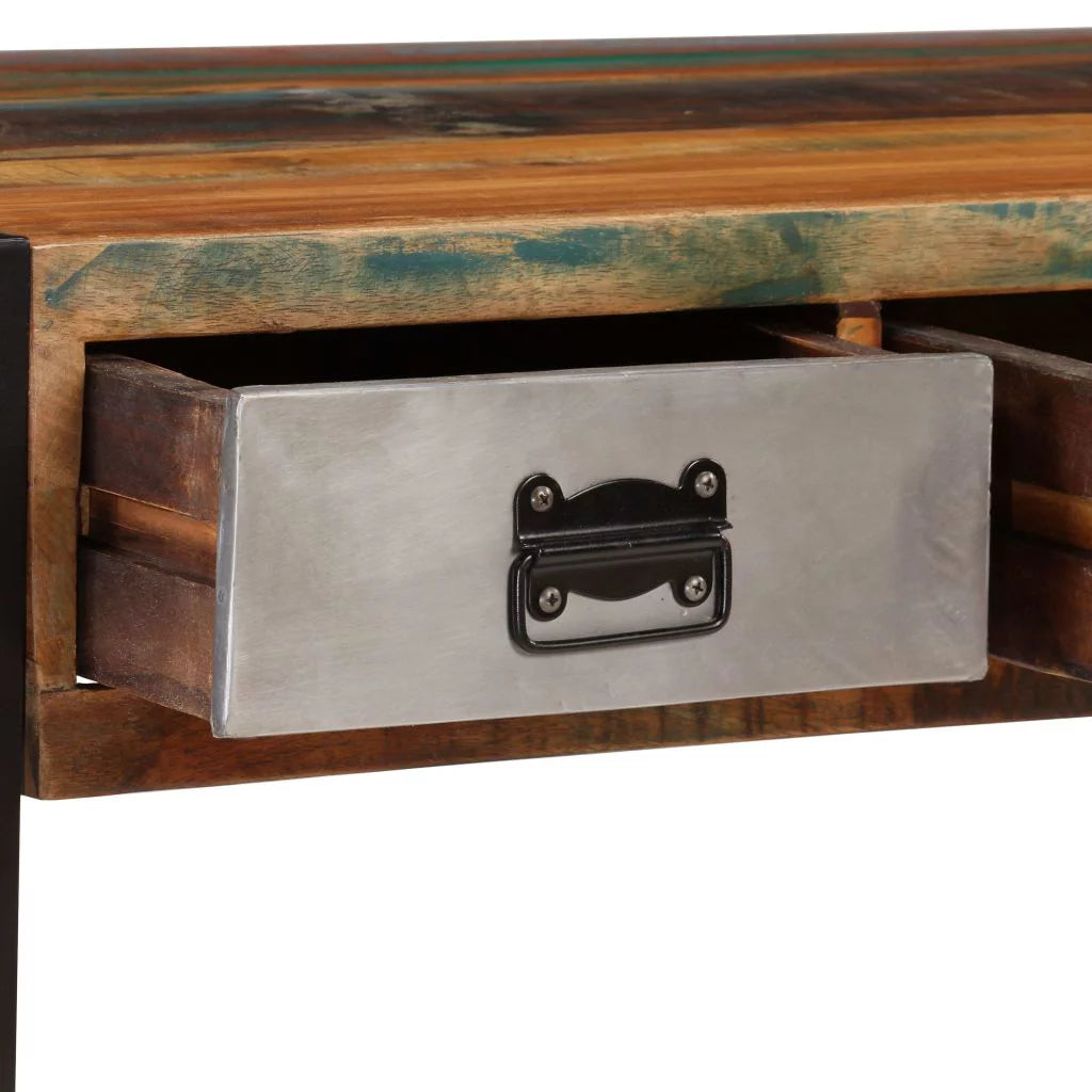 Coffee Table with 3 Storage Drawers Reclaimed Wood Steel Legs O329