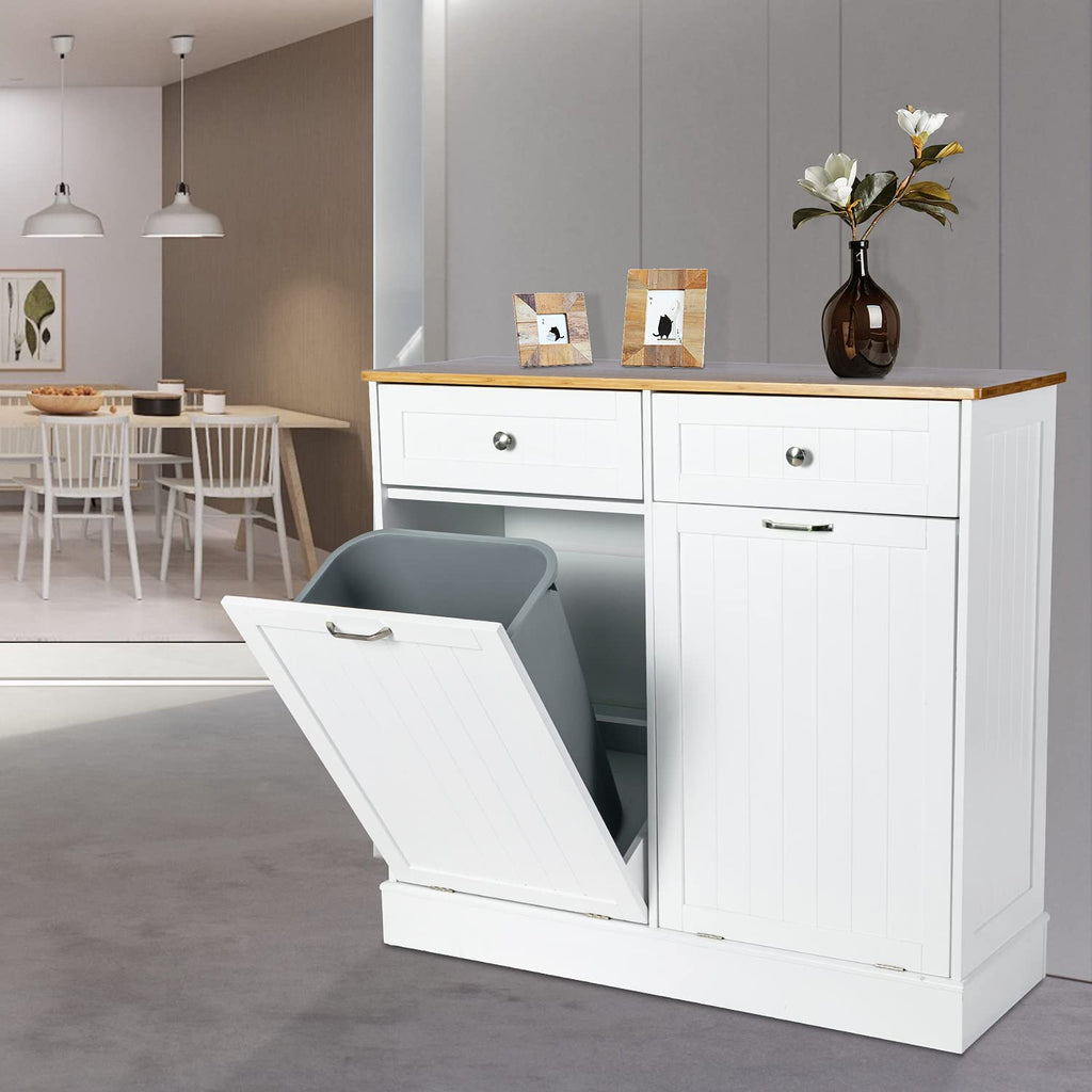 Double Tilt Out Kitchen Trash Cabinet with Two Wood Drawers S3951