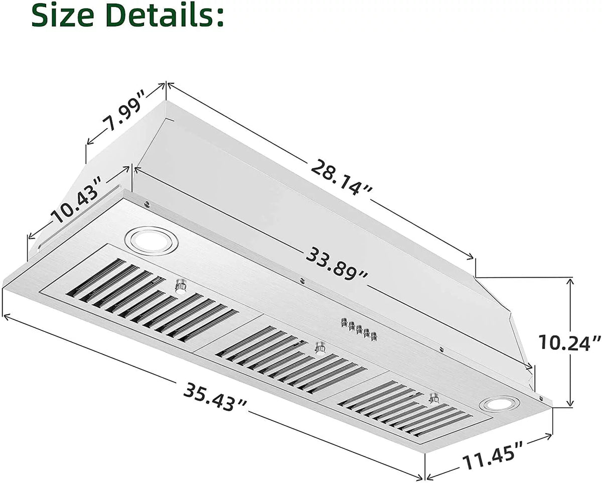 36 inch 600CFM Stainless Steel Built-in Range Hood Q5746