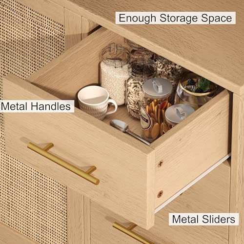 70.9" Rattan Kitchen Pantry Cabinet with Microwave Shelf P315