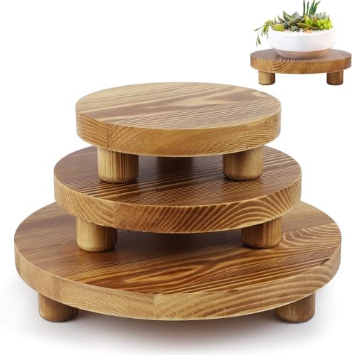 3PCS Round Brown Wooden Plant Stands K197