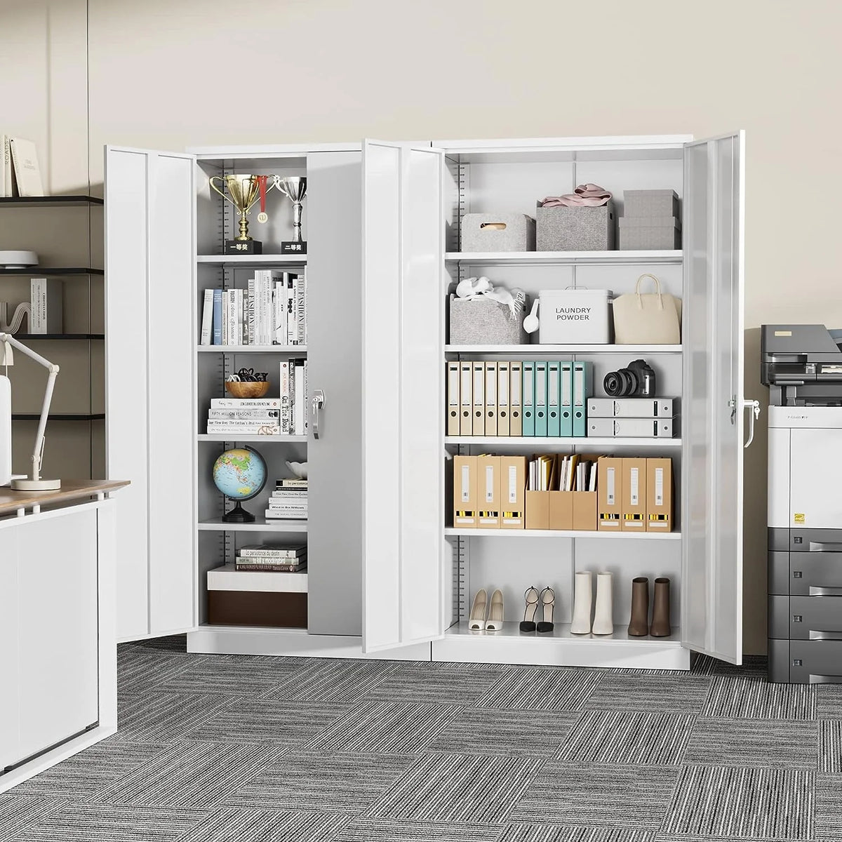 Black Metal Storage Cabinet with Locking Doors and Adjustable Shelves Q989