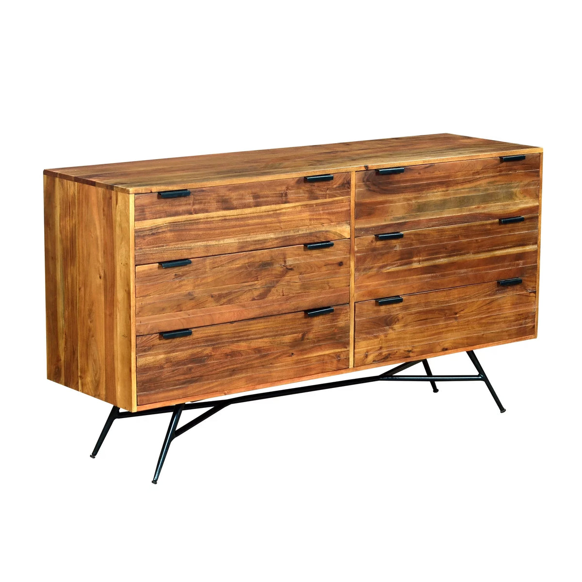 58 Inch Acacia Wood Sideboard with 6 Drawers and Iron Base D47735