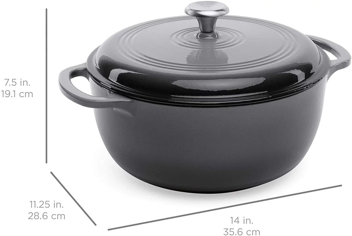 6qt Ceramic Non-Stick Enameled Cast Iron Dutch Oven with Side Handles, Gray F42209