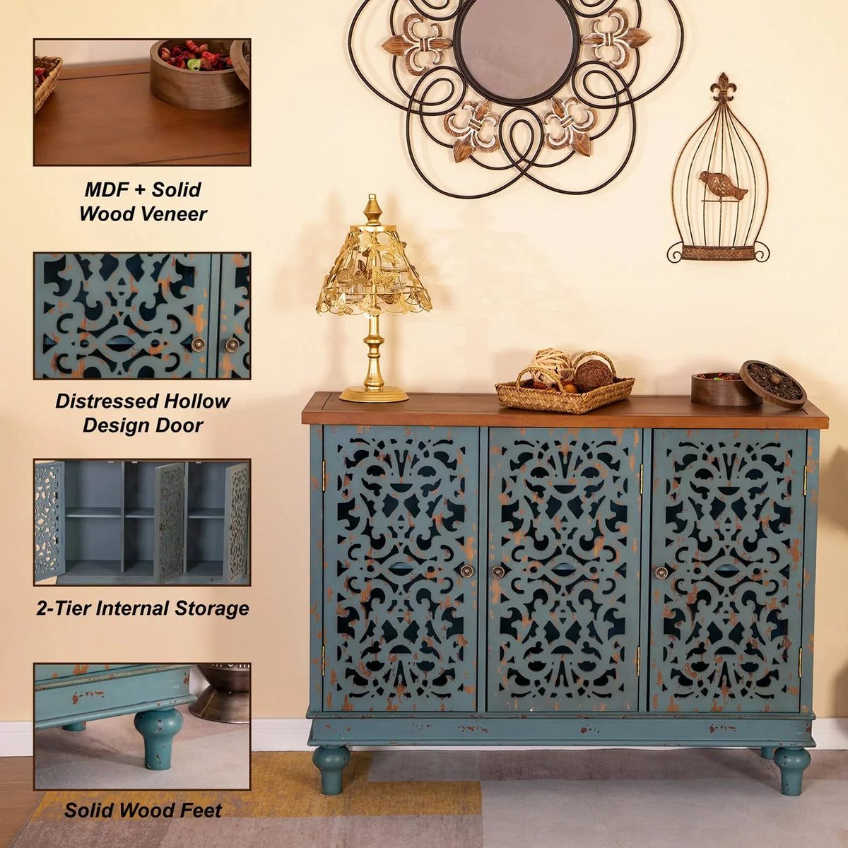 3-Door Hollow Carving Accent Cabinet B6657