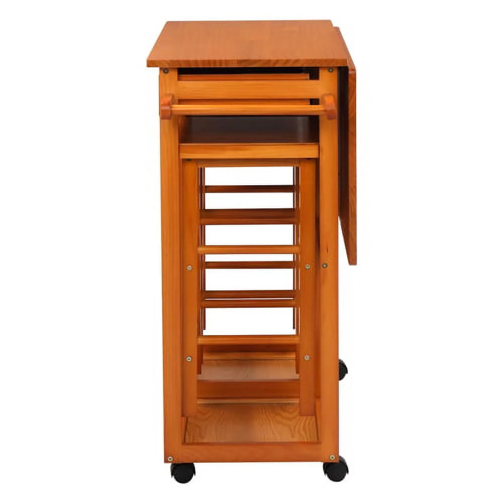 Solid Wood Foldable Kitchen Island with Stools Q848113