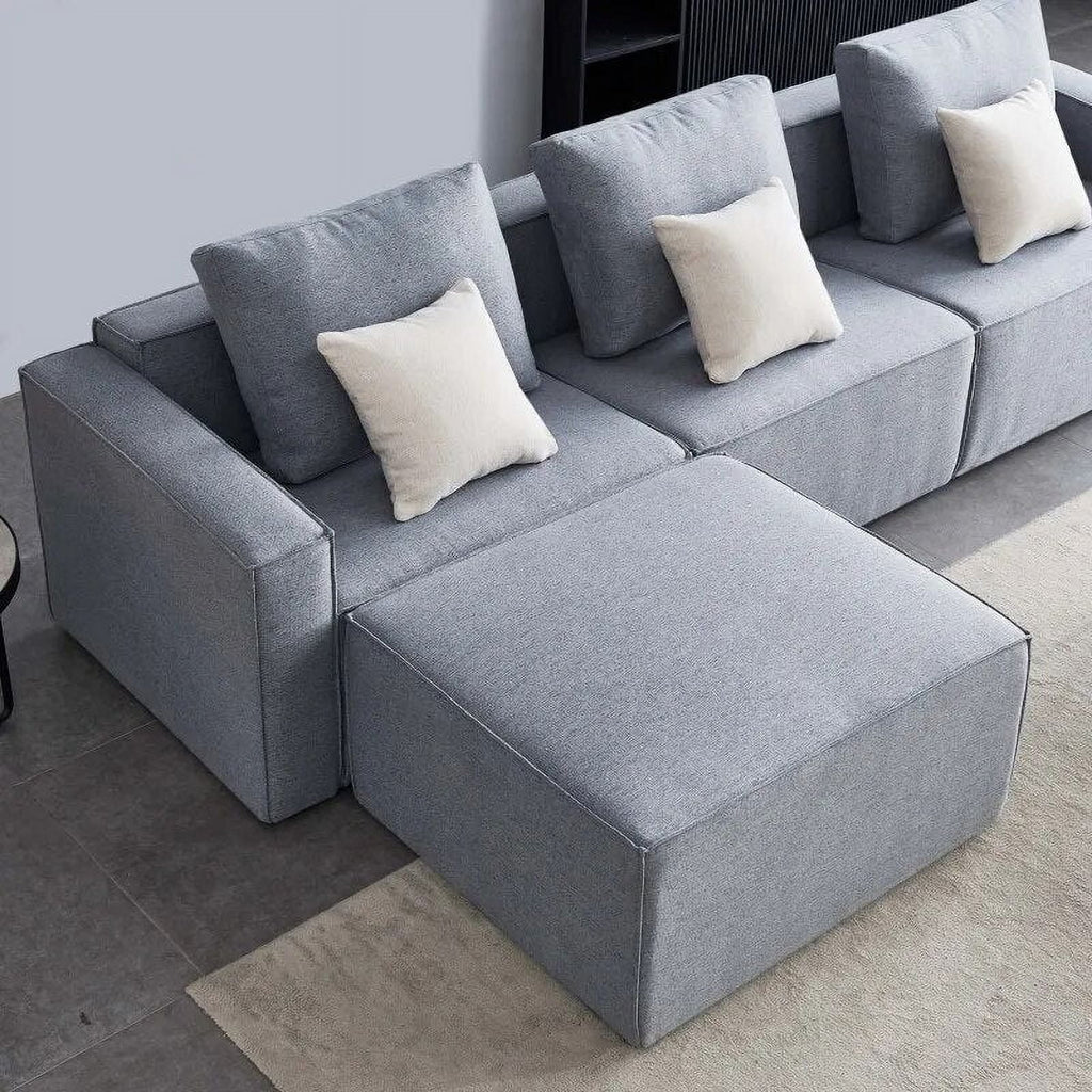 L-Shape Linen Sectional Sofa with Ottoman B731