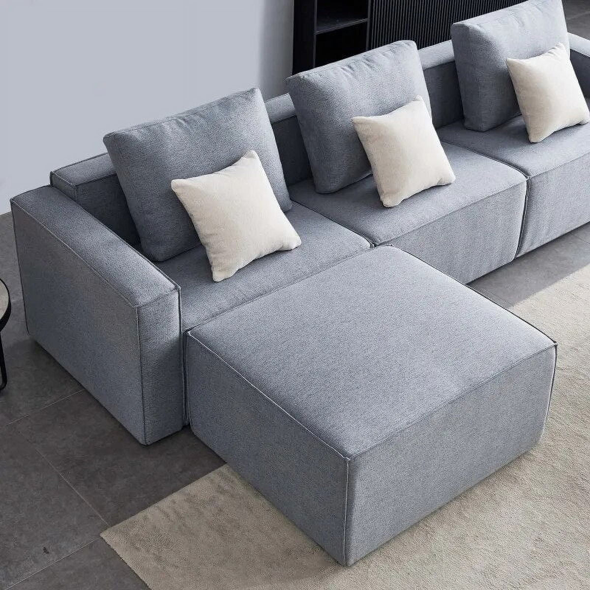 L-Shape Linen Sectional Sofa with Ottoman B731