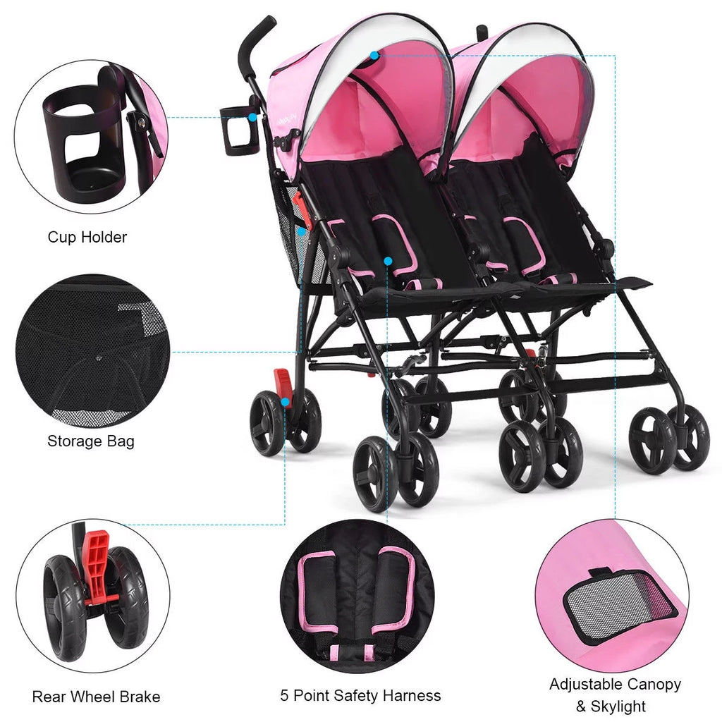 Foldable Twin Double Stroller Black Z2287