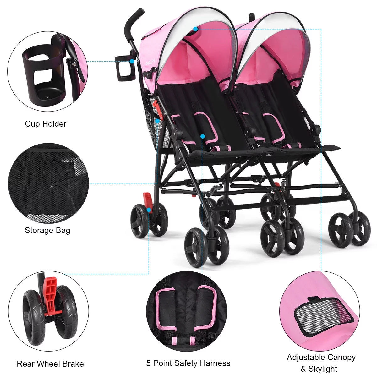 Foldable Twin Double Stroller Black Z2287
