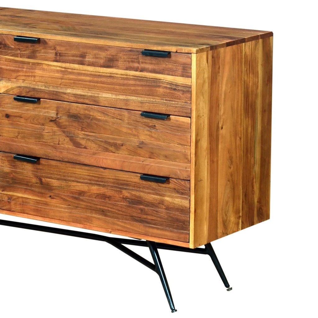58 Inch Acacia Wood Sideboard with 6 Drawers and Iron Base D47735