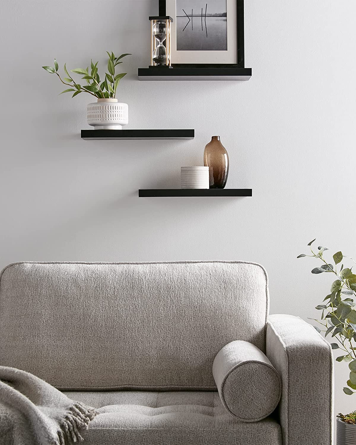 16 inch Black Wood Floating Shelves Set of 3 A41966
