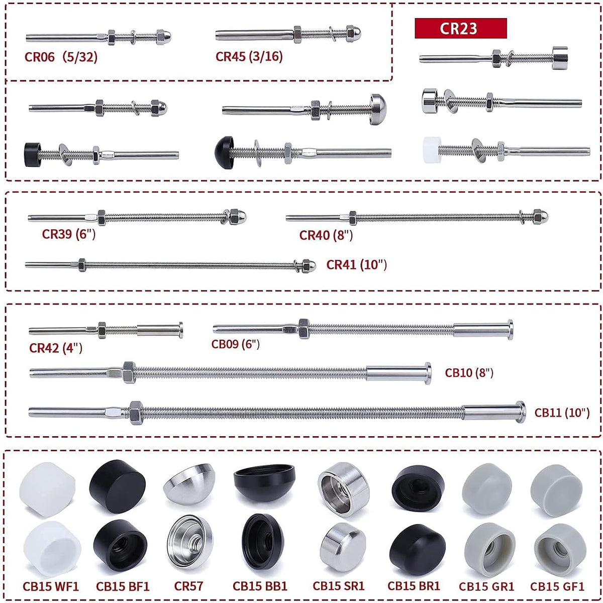50 Pack Hand Swage Threaded Stud Tensioner 1/8 Cable Railing Kit T316 Stainless Steel U460
