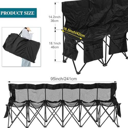 Portable 6 Seater Folding Sports Bench with Mesh Seat and Back D107