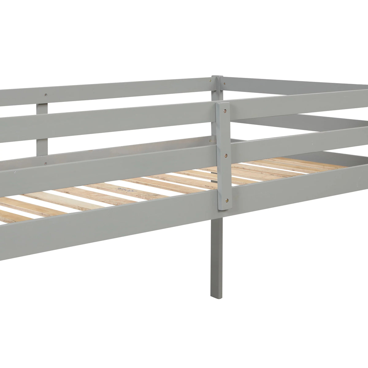 Gray Wood Low Loft Bed Frame with Storage and Stairs U876382