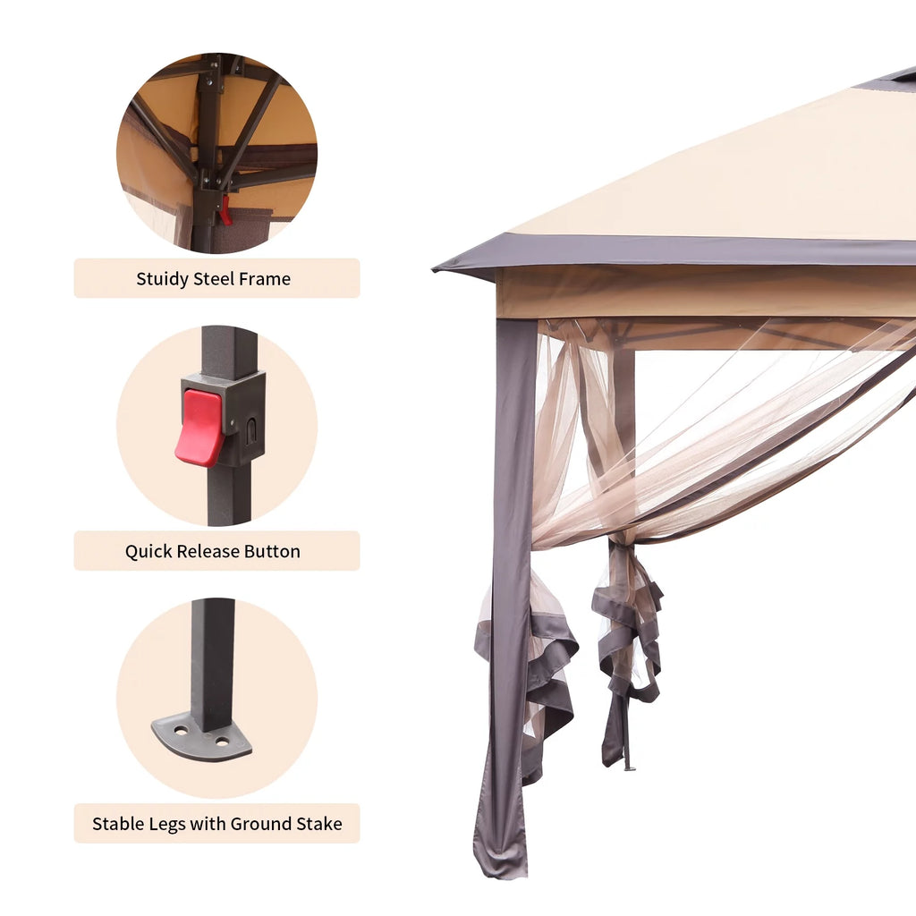 11 x 11 ft Pop up Gazebo Canopy with Mosquito Netting & Carrying Bag, Navy Blue A89841