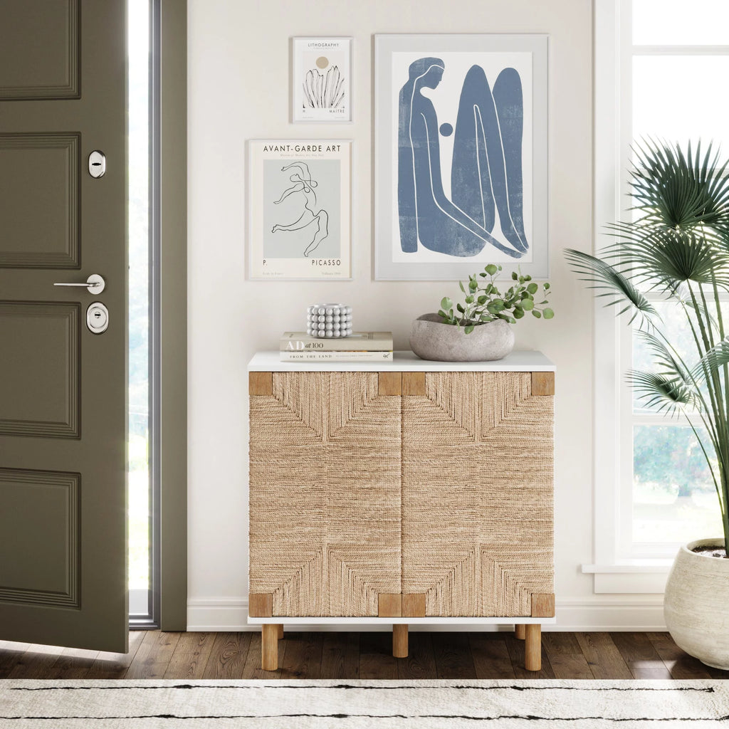 Natural Storage Cabinet with Adjustable Shelf and Seagrass Doors I3163