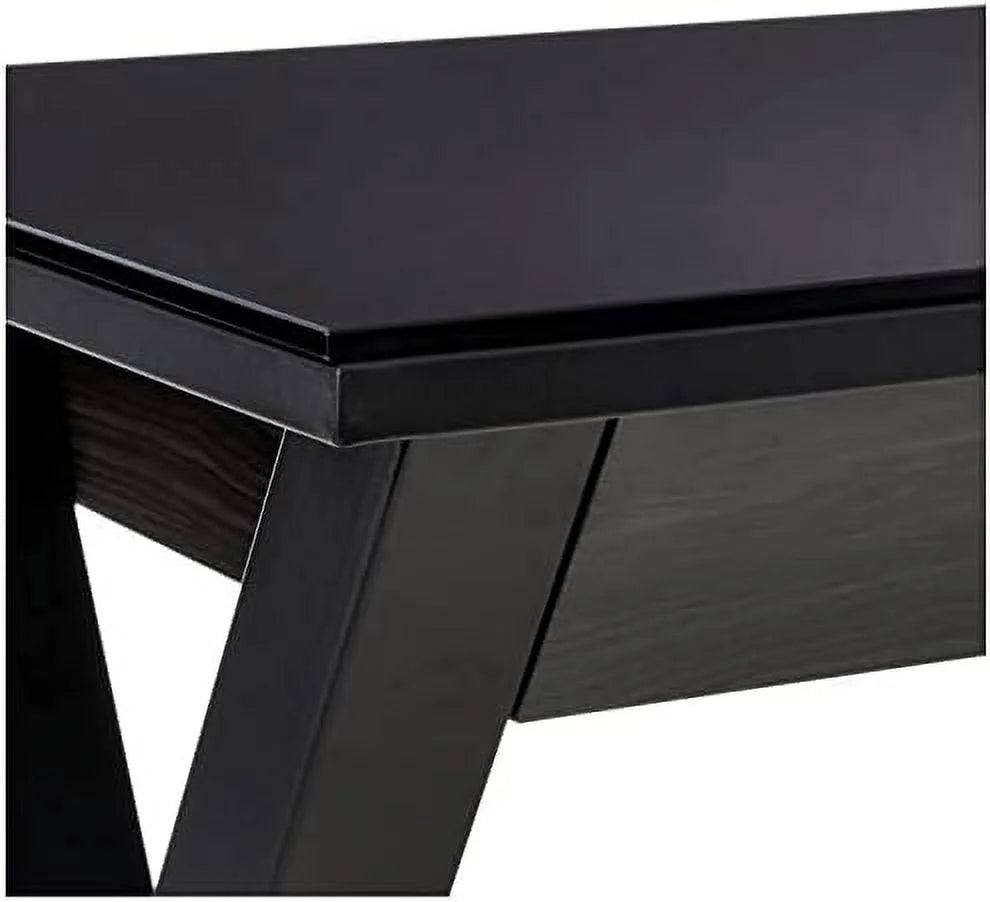 Black 48 Inch Glass Top Computer Desk D6027
