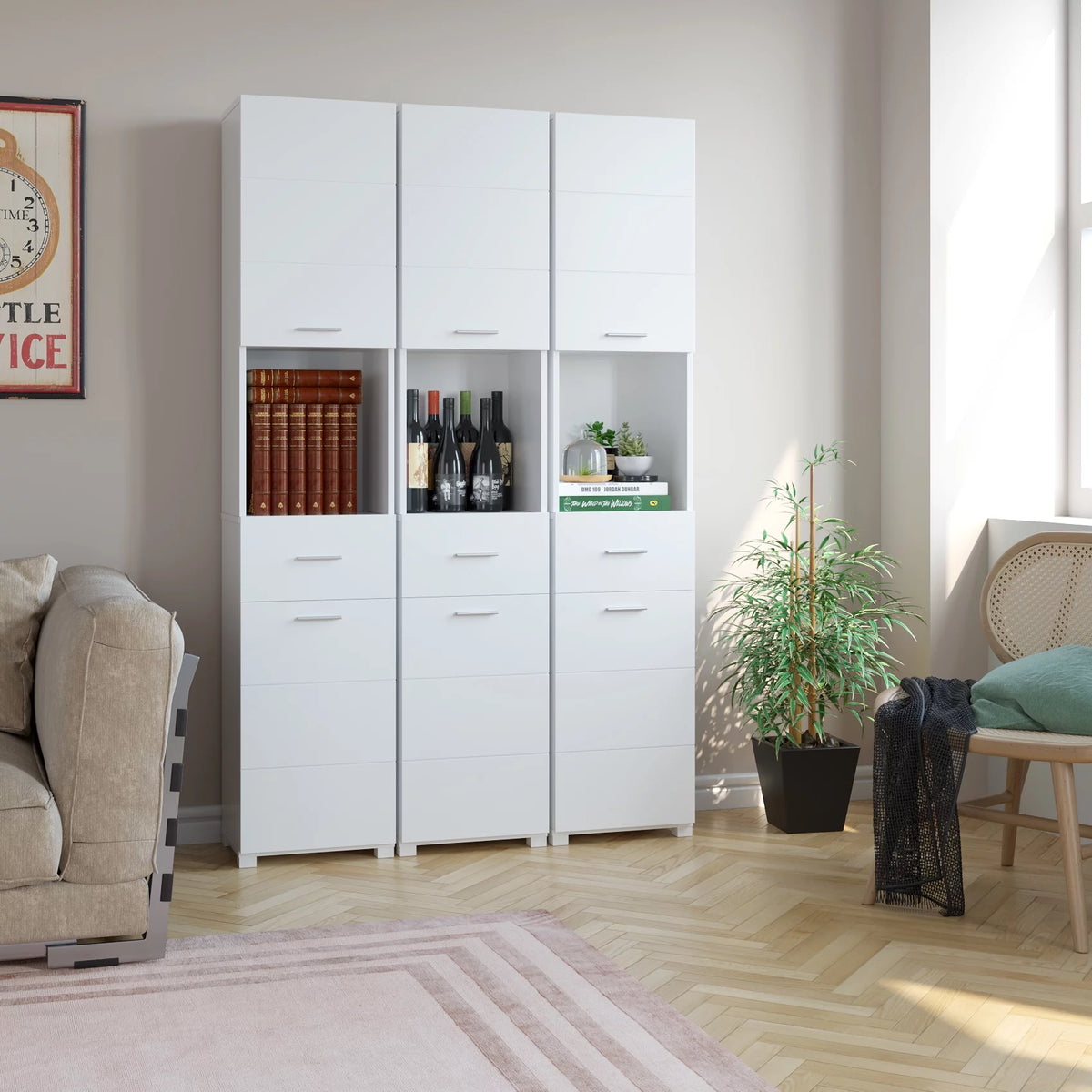 White Wood Cabinet with Doors and Shelves A774035