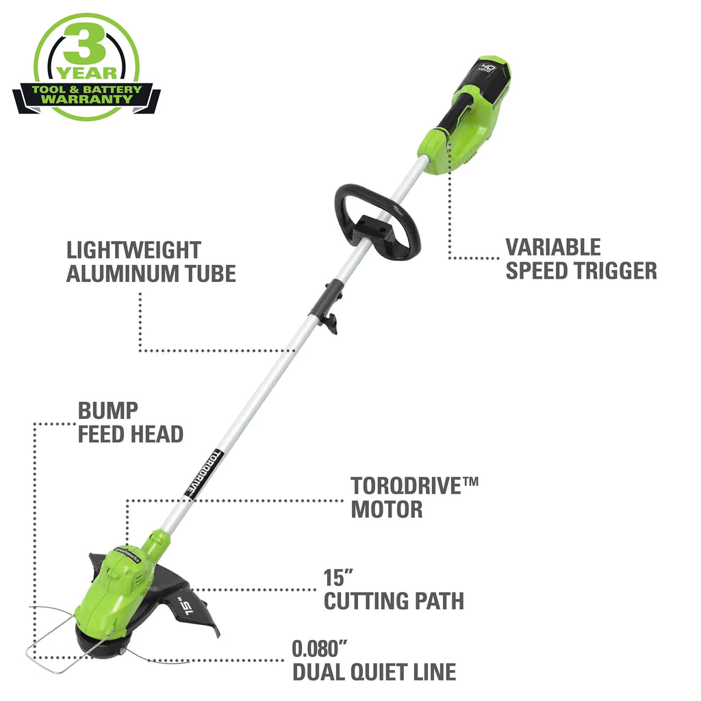 40V 15 Straight Shaft String Trimmer with 2.5 Ah Battery and Charger R424