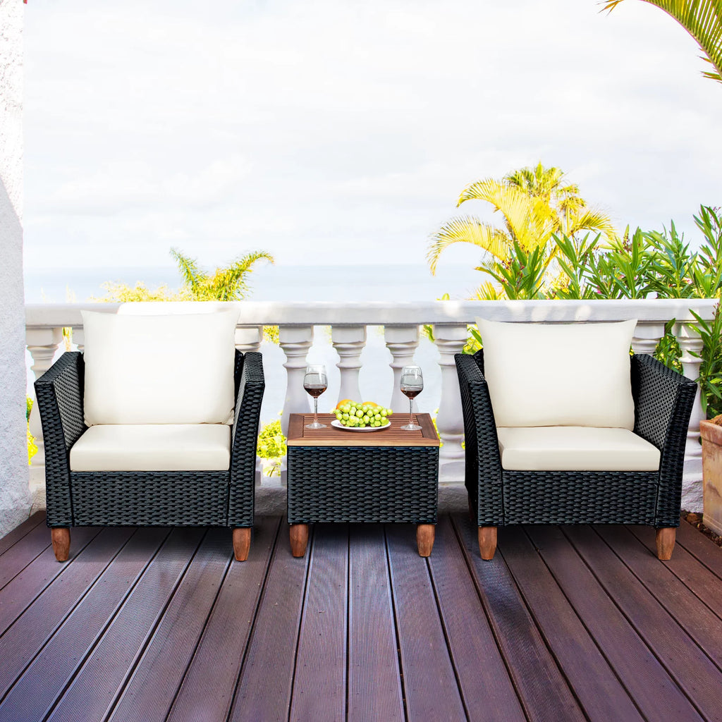 3-Piece Wicker Patio Furniture Set with Cushions & Coffee Table L4038