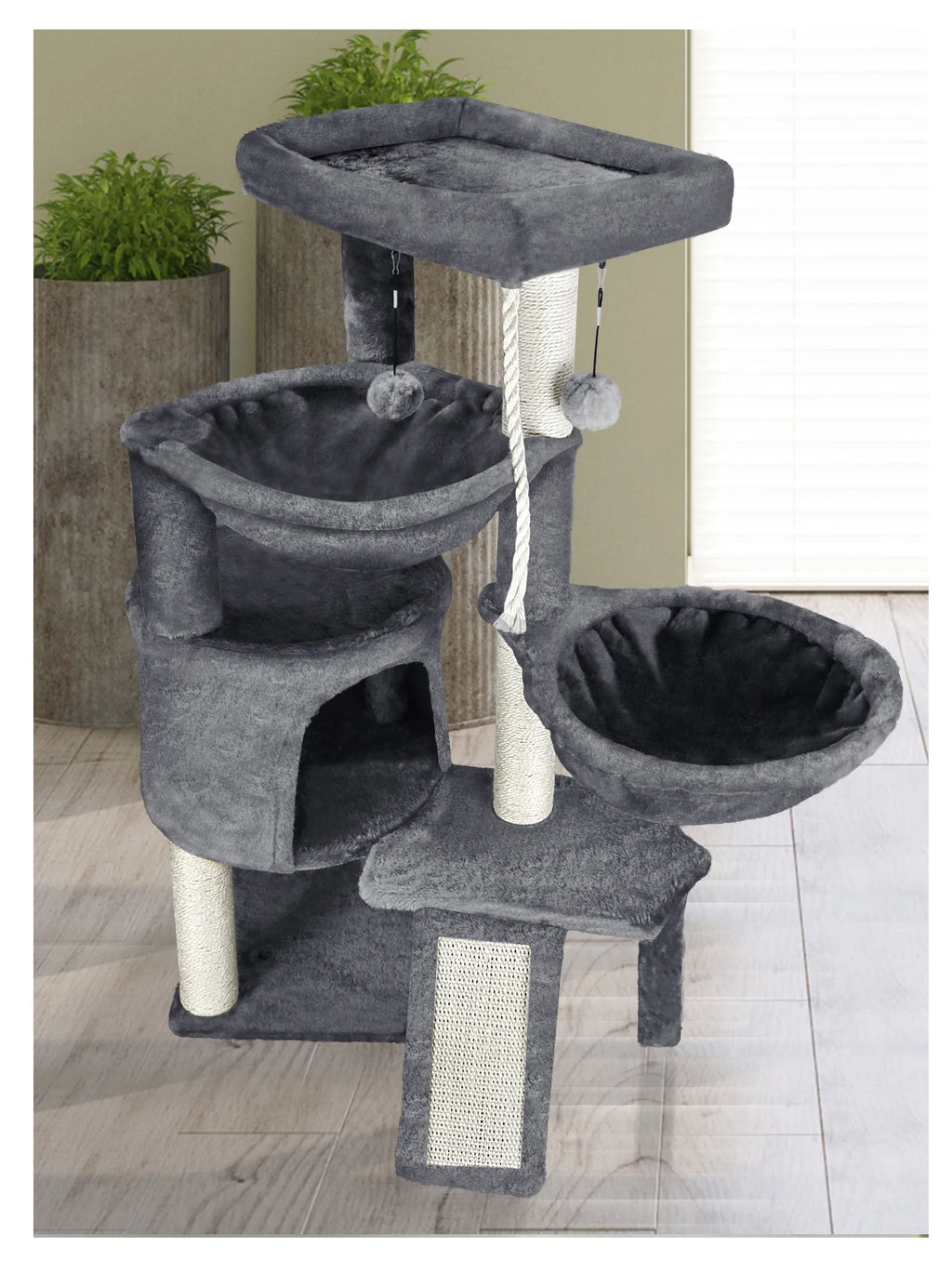 Grey Cat Tree with Scratching Posts and Hammocks E3617