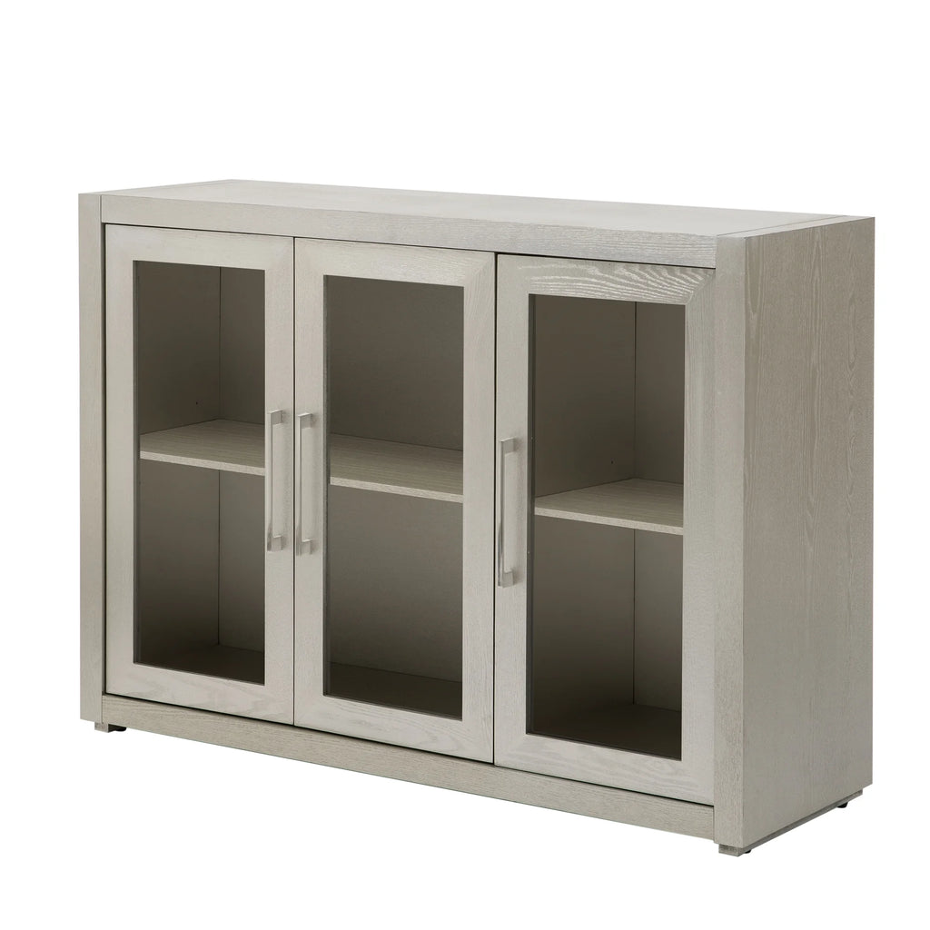 Wood Storage Cabinet with Three Tempered Glass Doors and Adjustable Shelf G81850