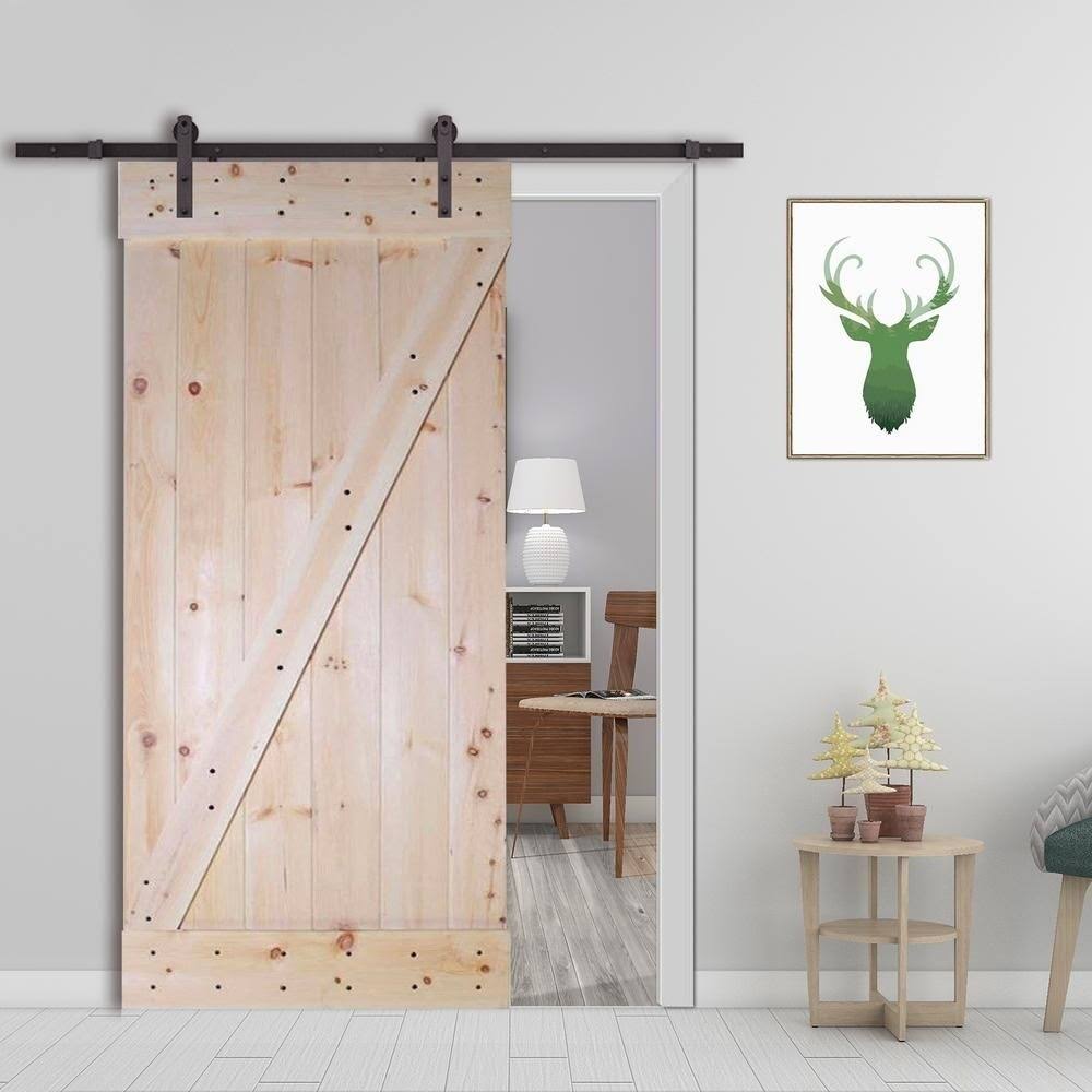 30 in. x 84 in. Unfinished Wood Sliding Barn Door with Hardware Kit H42441