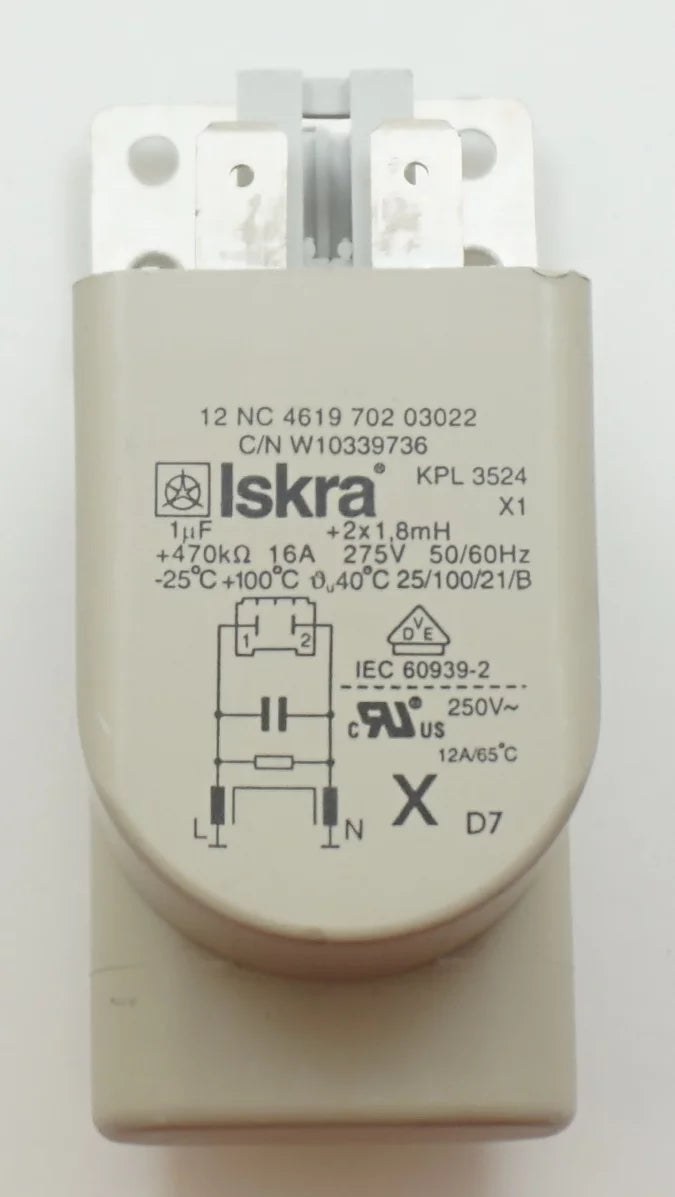 Noise Filter for Whirlpool Washers and Dryers, 275V, 50/60Hz R162