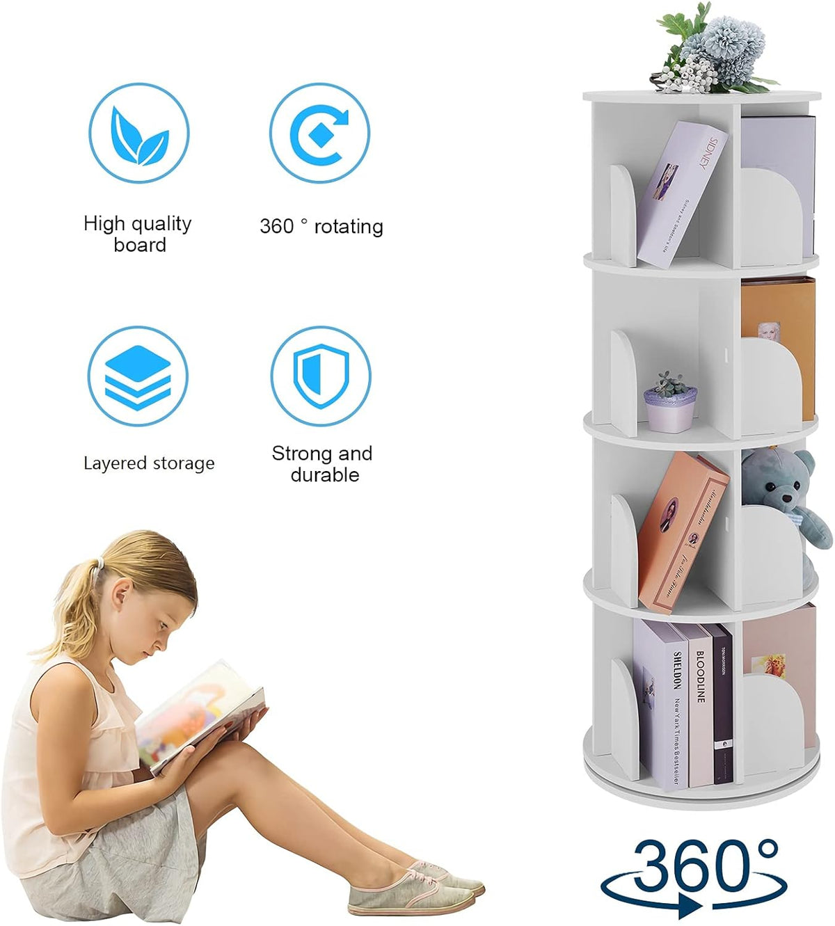 Rotating 360 Display Floor Standing Bookshelf Storage Rack C664660