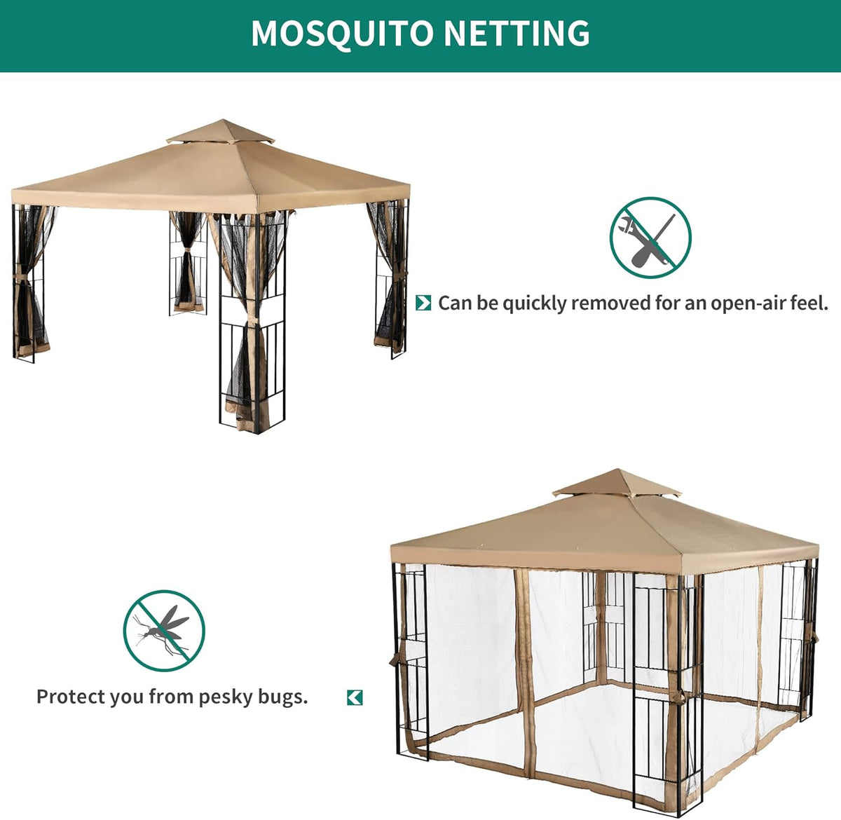 10x10 Steel Canopy with Mosquito Netting T297816