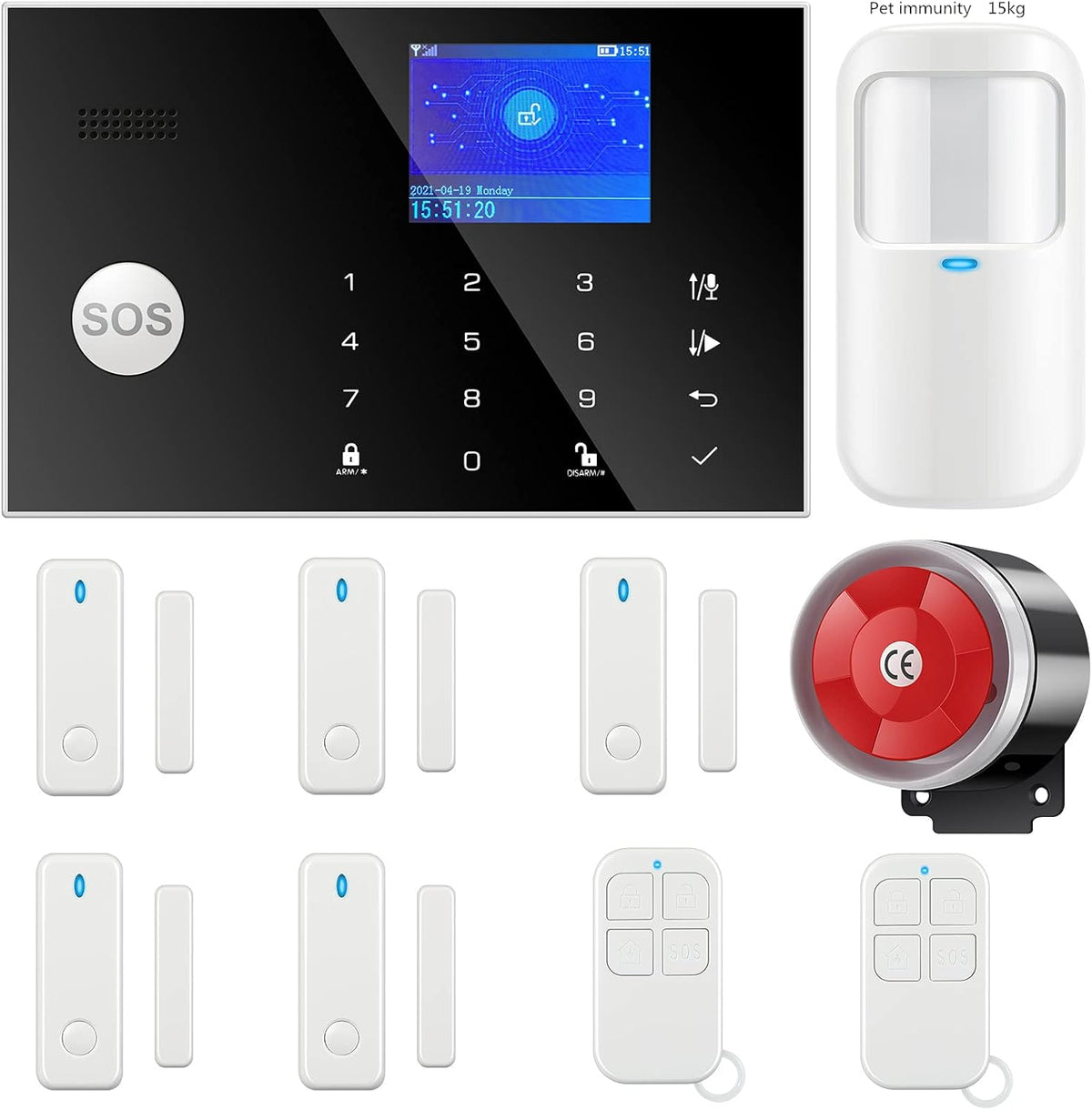 4G/3G GSM Wireless Burglar Alarm 10 Piece Kit with LED Screen Y36111
