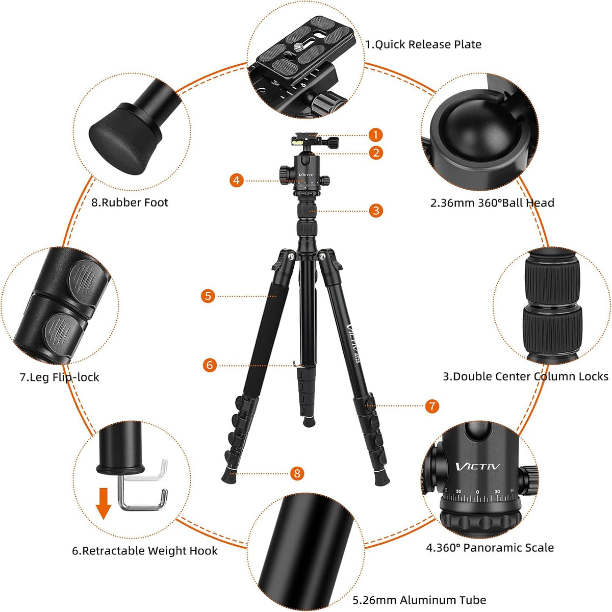 Compact Aluminum Camera Tripod with 360 Degree Ball Head D36095