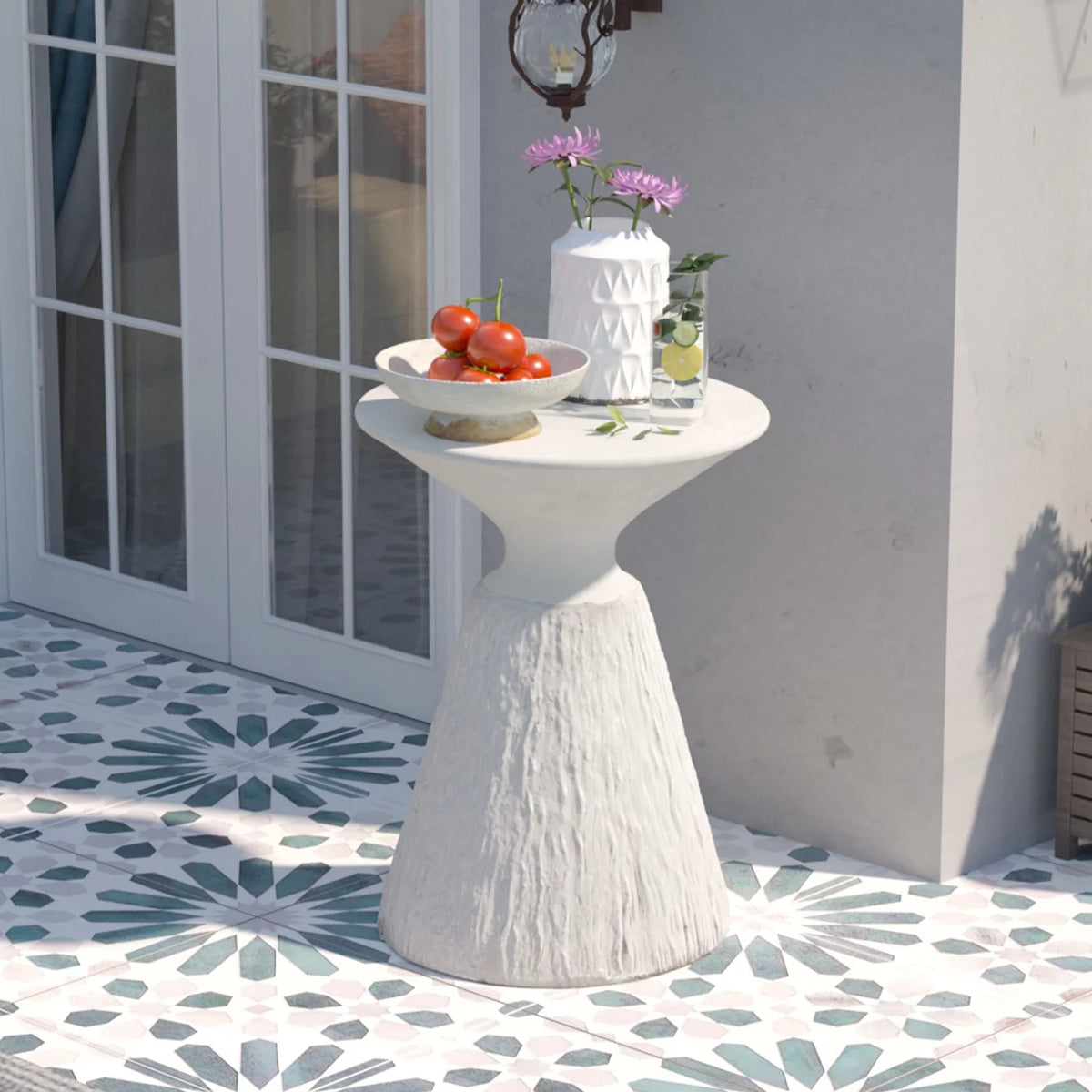 White Round Concrete Side Table T22492