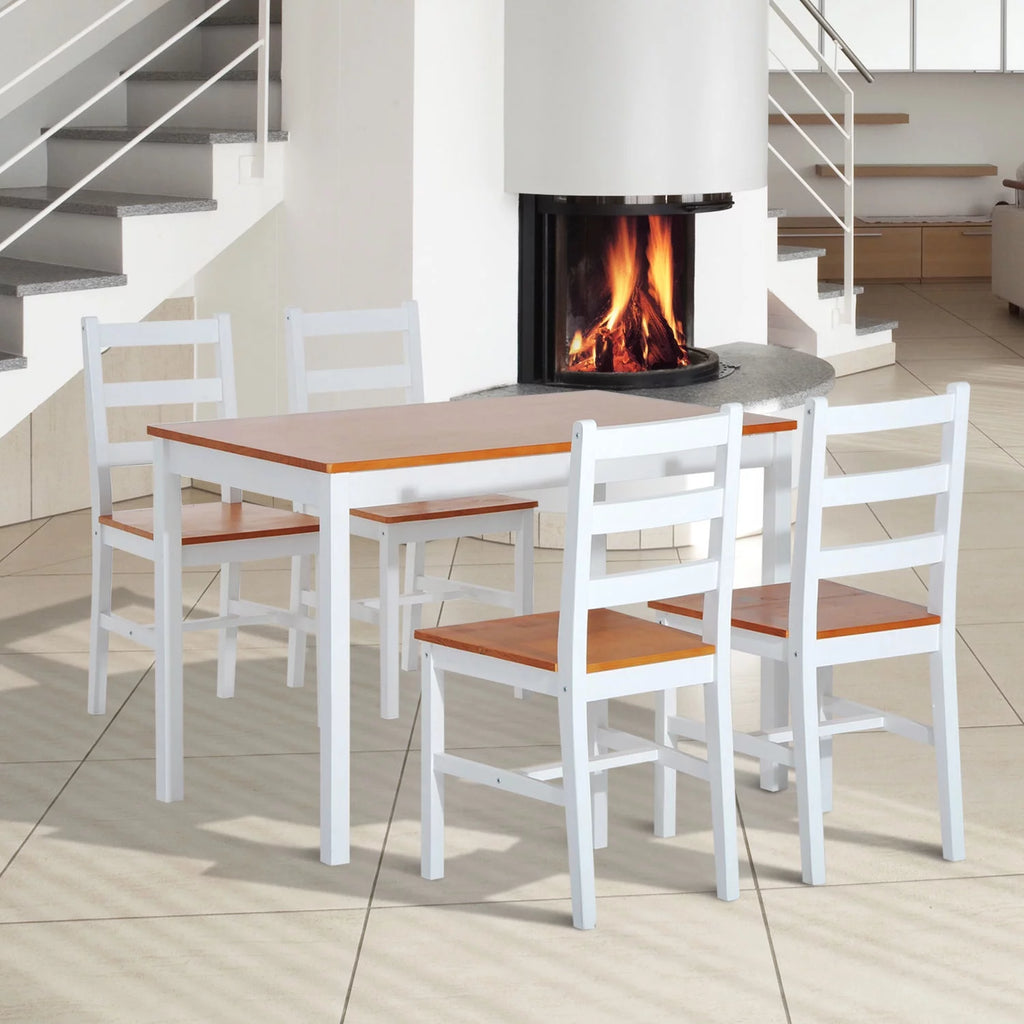 5 Piece Solid Pine Wood Table and High Back Chair Dining Set F29164