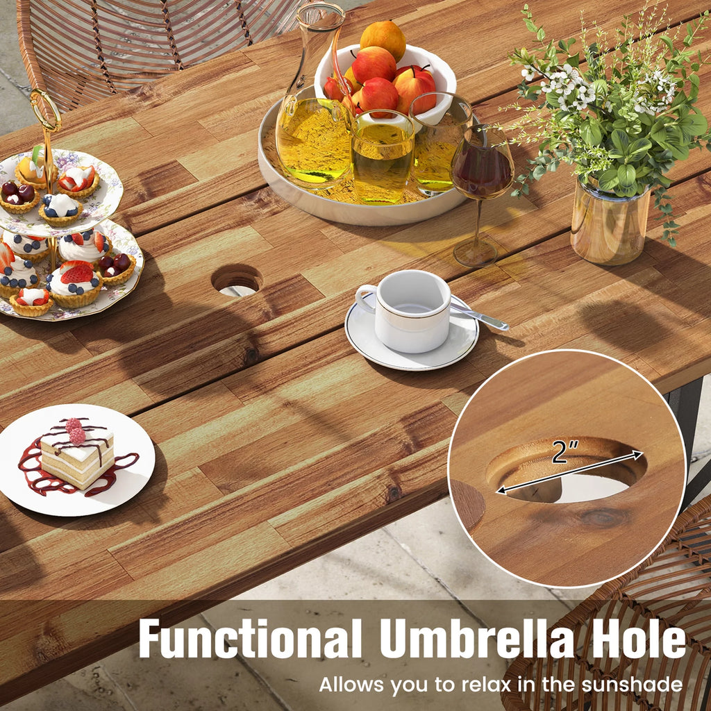 67'' Acacia Wood Patio Dining Table with Umbrella Hole X267955