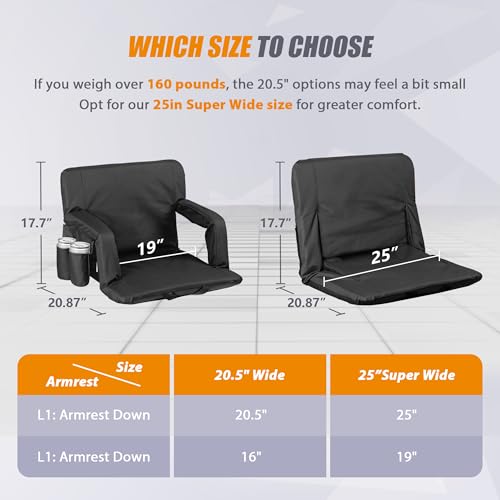 20.5"/25" Wide Padded Stadium Seat with Back Support H5264
