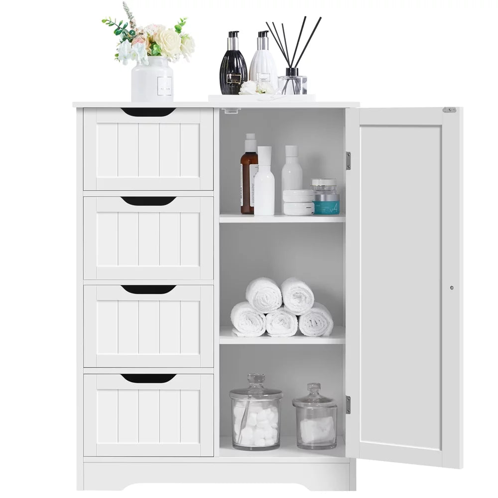 White 4 Drawer Wooden Bathroom Floor Cabinet P234