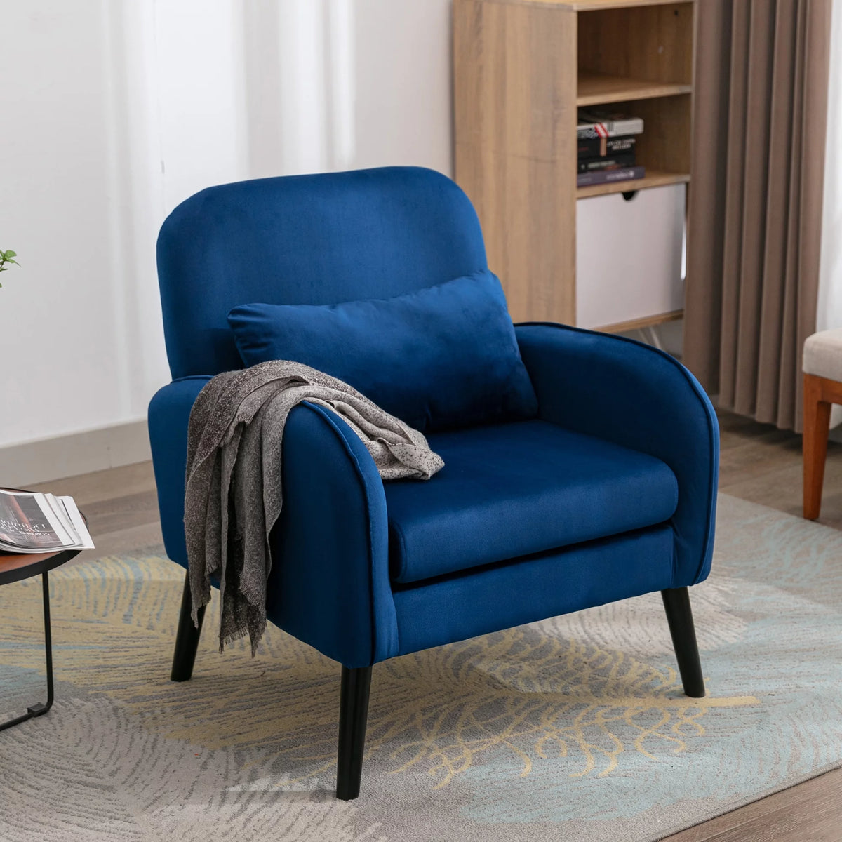 Navy Fabric Accent Armchair with Waist Cushion F1518