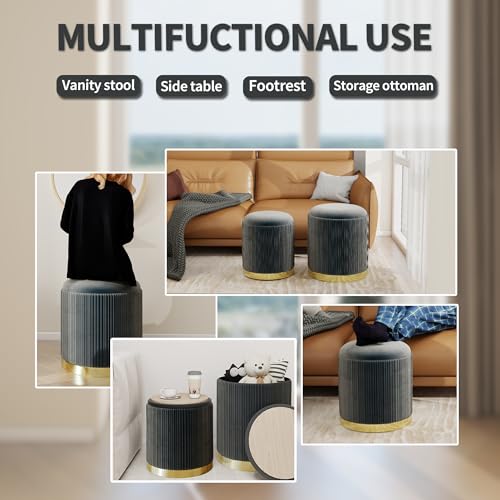 Round Storage Ottoman Set of 2 Velvet Grey M43773