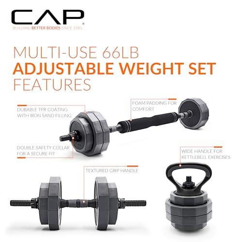 66 lb Adjustable Dumbbell, Barbell & Kettlebell Weight Set X5079