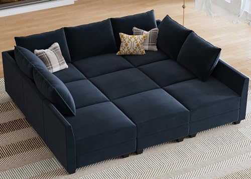 Dark Blue Velvet Sleeper Sectional Sofa with Storage N538567