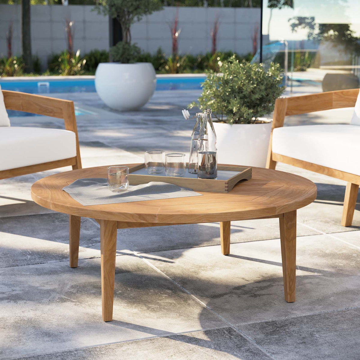 Round Teak Wood Coffee Table J103441