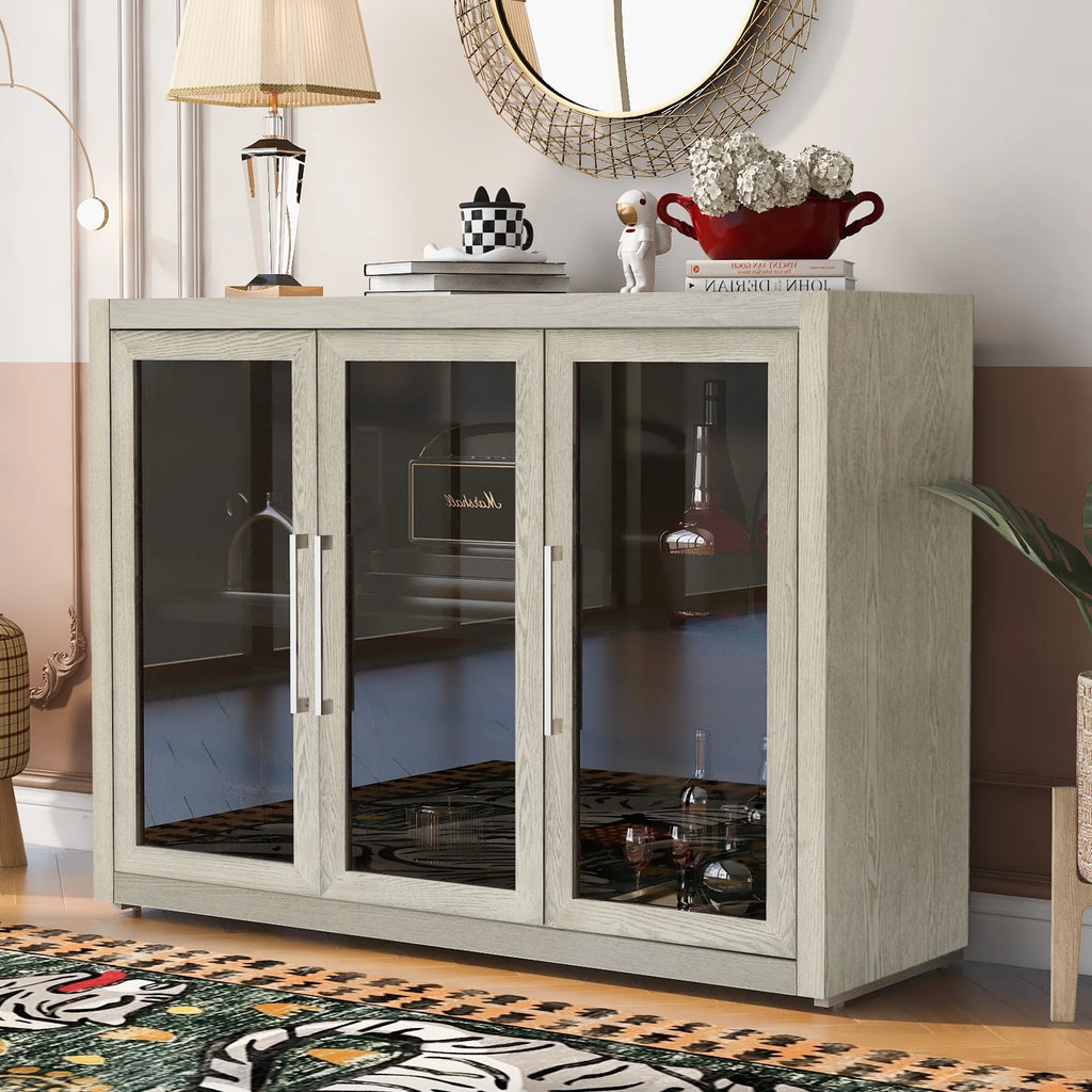 Wood Storage Cabinet with Three Tempered Glass Doors and Adjustable Shelf G81850