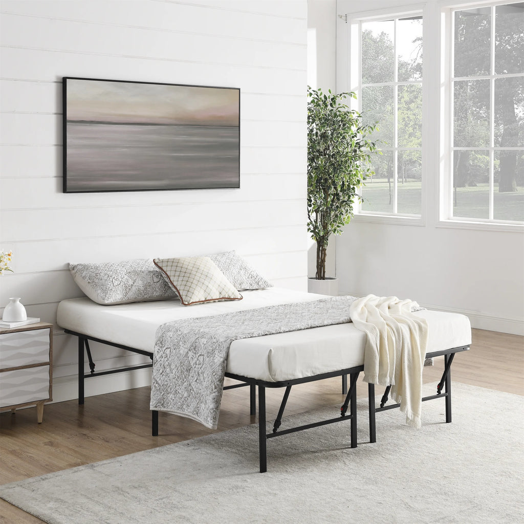 Foldable Steel Queen Platform Bed Frame, Black O712162